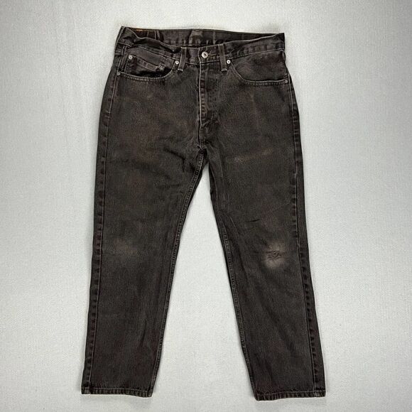 Levi's 505 Jeans Mens 34x30 Black Regular Fit Straight Distressed Cotton Faded - Picture 1 of 12